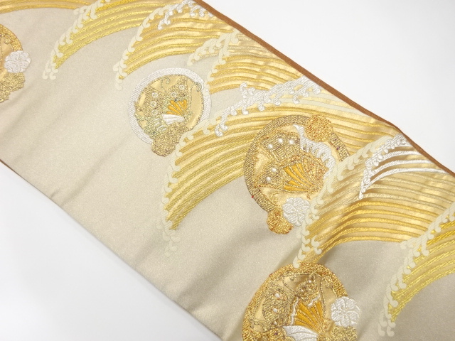 荒波に蝶模様織り出し　袋帯